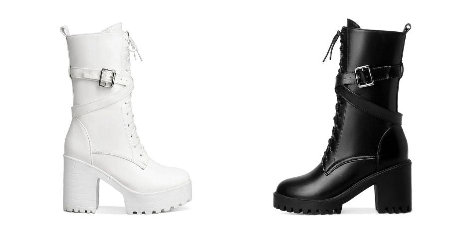 Bottines à Talons Épais et Lanières à Boucle