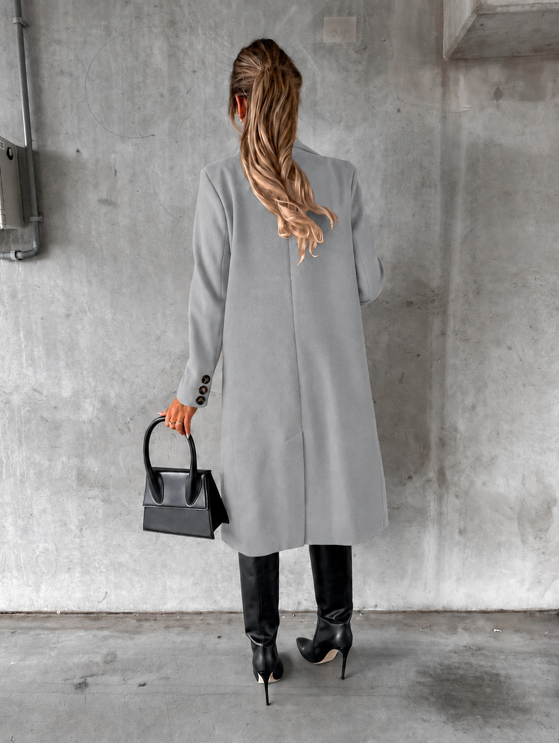 Manteau Long à Double Boutonnage — gris dos
