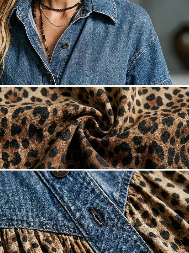 Robe Longue Léopard Denim