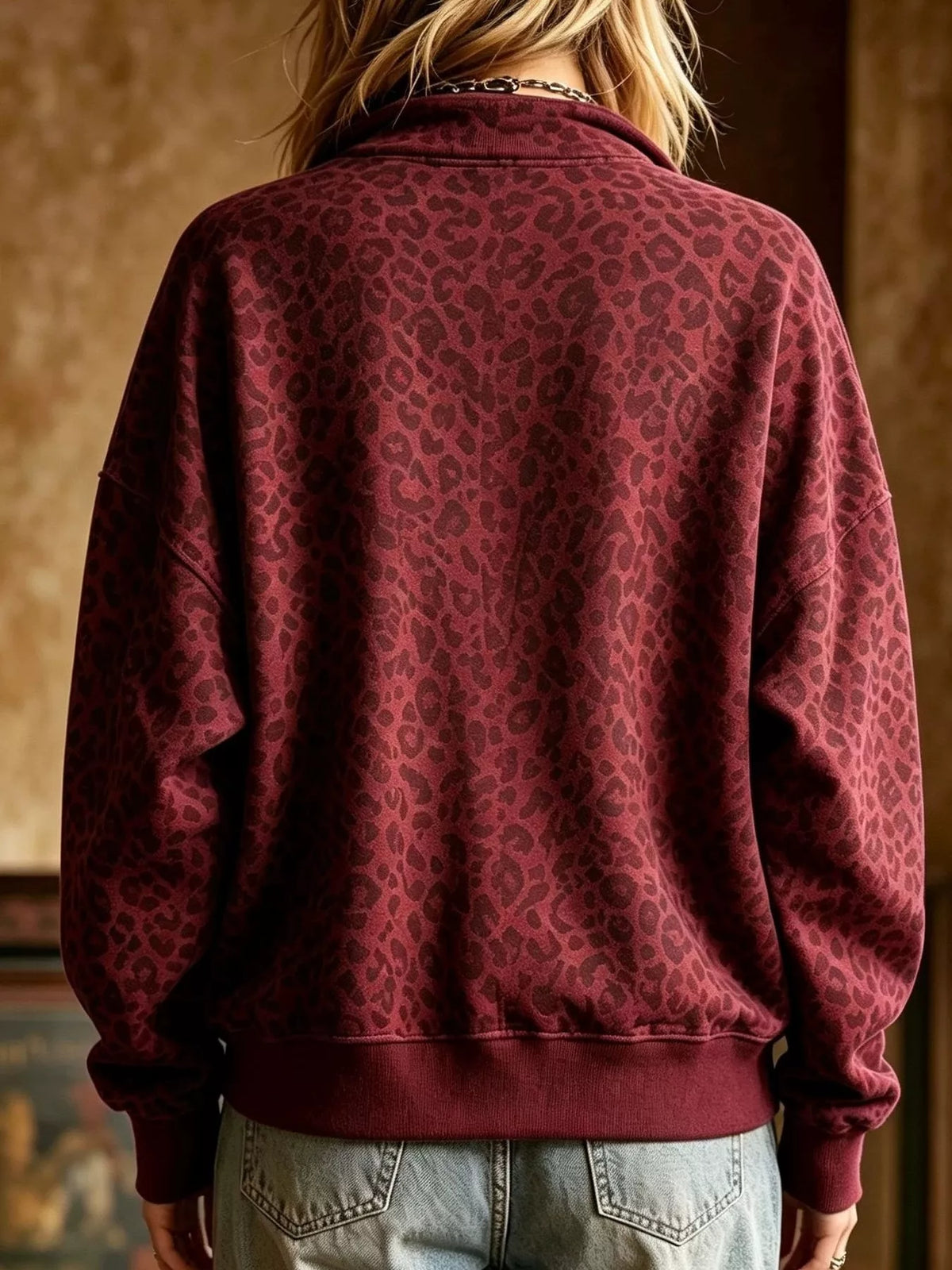 Sweat à Col Zippé Léopard