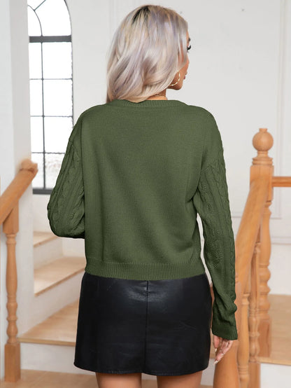 Pull en Maille Torsadée Rétro à Manches Longues