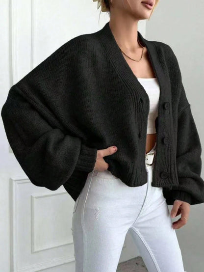 Gilet Maille Ample à Col V et Mangues Bouffantes
