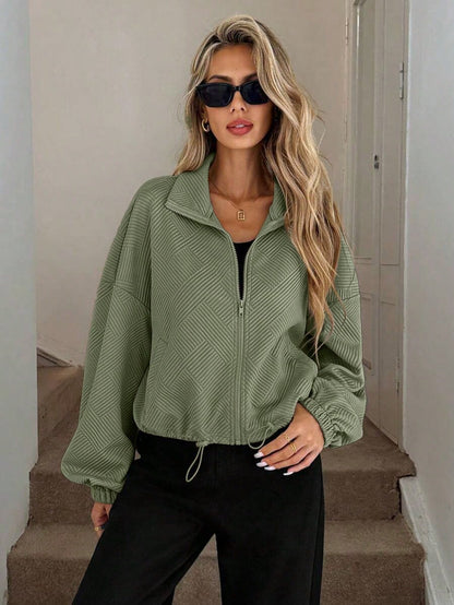 Veste Courte Zippée à Cordon Ajustable