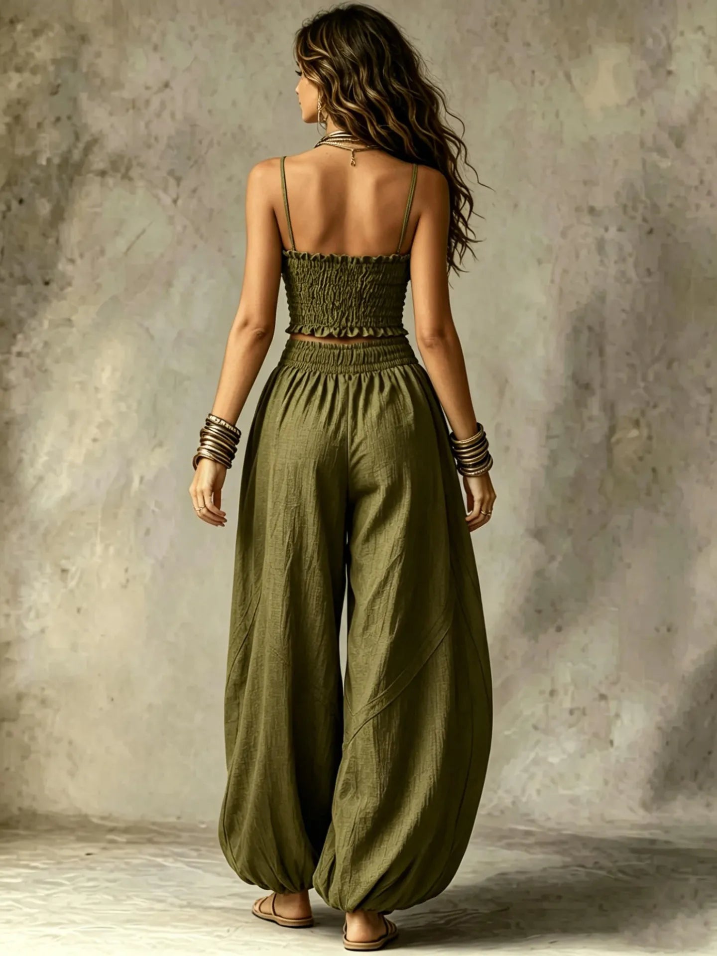 Lénaïc – Ensemble Crop Top Smocké et Pantalon Bouffant