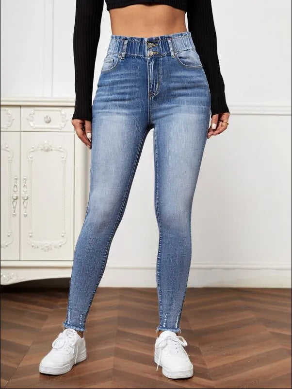 Léa – Jean Skinny Taille Haute Corset Élastique