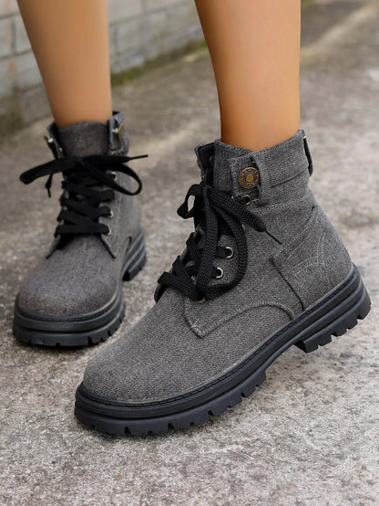 Bottines Style Bottes Martin à Plateforme et Lacets