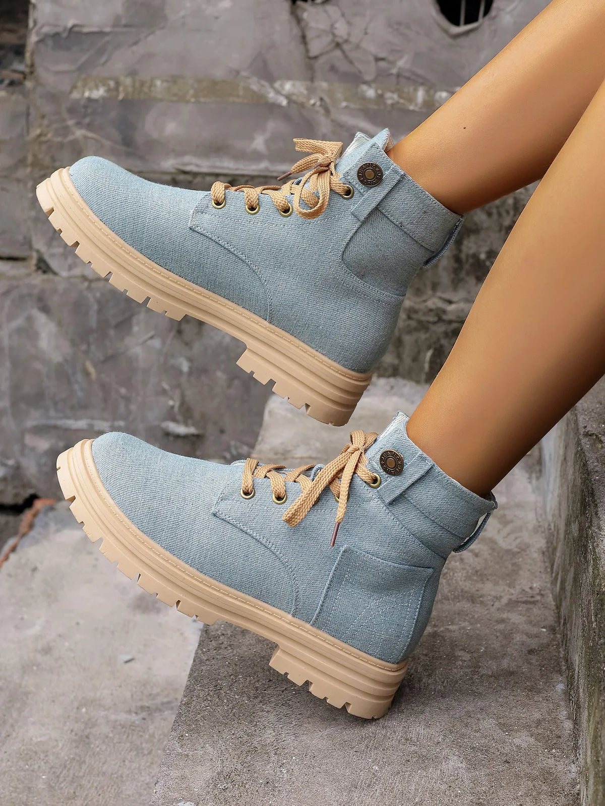 Bottines Style Bottes Martin à Plateforme et Lacets