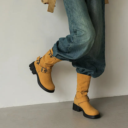 Bottes Mi-Mollet Rétro Style Western à Plateforme