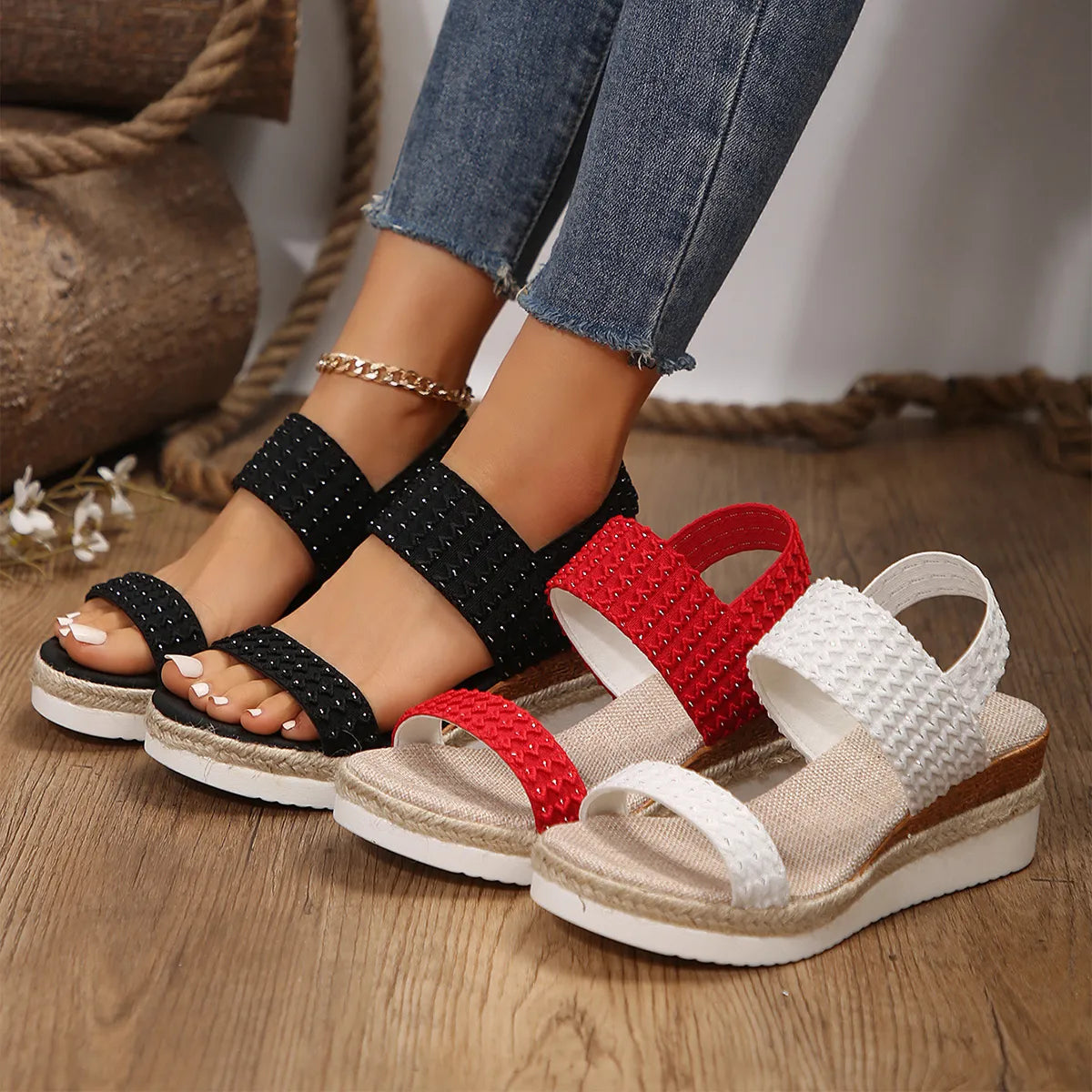 Inès – Sandales Compensées Tressées Style Espadrille