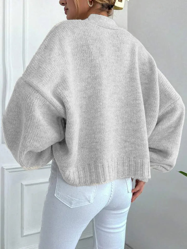 Gilet Maille Ample à Col V et Mangues Bouffantes