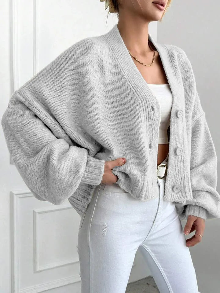 Gilet Maille Ample à Col V et Mangues Bouffantes