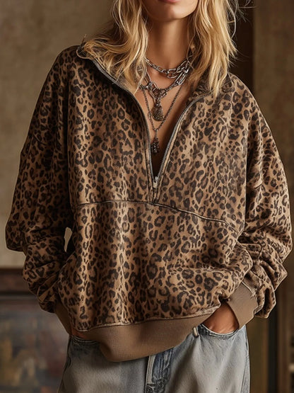 Sweat à Col Zippé Léopard