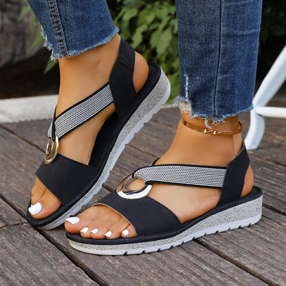 Sandales "Louna" — Nu-pieds Bohèmes à Anneau Métallique