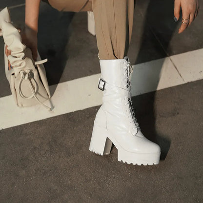 Bottines à Talons Épais et Lanières à Boucle