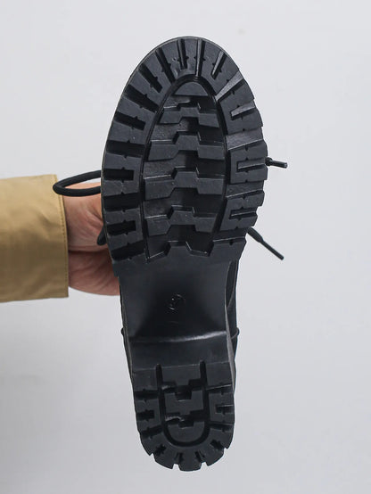Bottines Style Martin Fourrées à Talon Épais et Lacets
