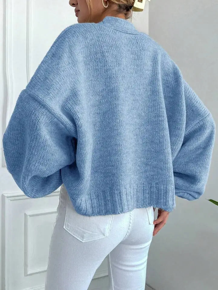 Gilet Maille Ample à Col V et Mangues Bouffantes