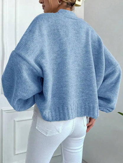 Gilet Maille Ample à Col V et Mangues Bouffantes