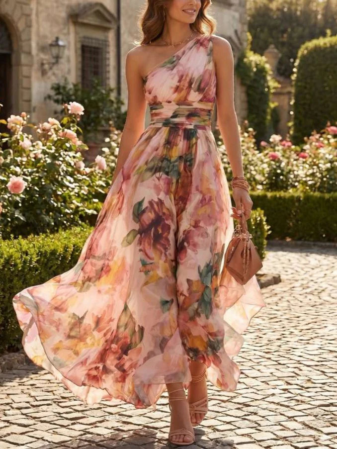 Soline – Robe Longue Floral Asymétrique Monobretelle
