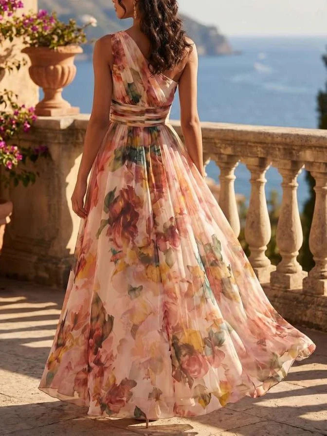 Soline – Robe Longue Floral Asymétrique Monobretelle
