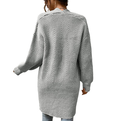 Gilet Long en Maille à Motifs Chevrons