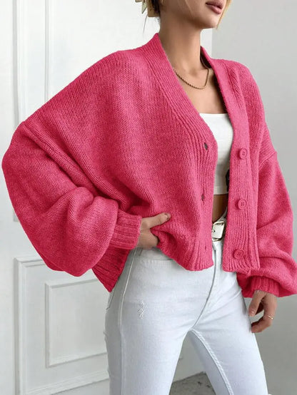 Gilet Maille Ample à Col V et Mangues Bouffantes