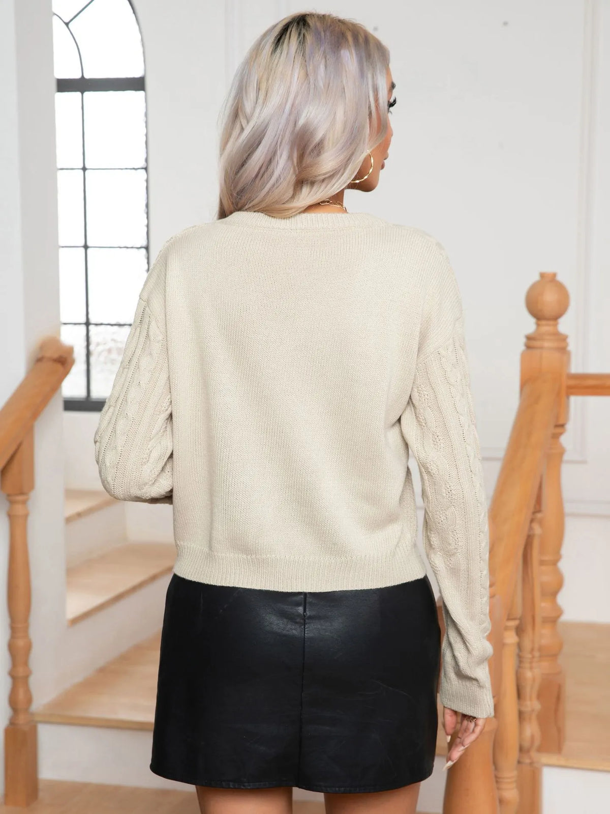 Pull en Maille Torsadée Rétro à Manches Longues