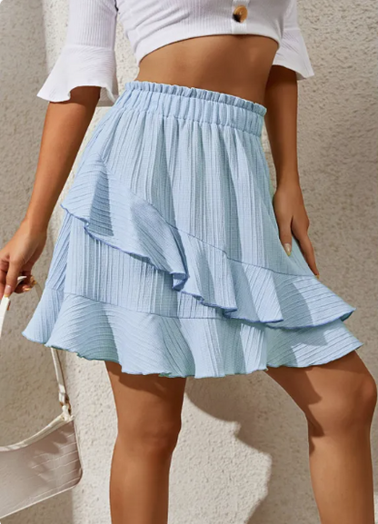 Chloé – Jupe Courte Plissée à Volants Taille Haute