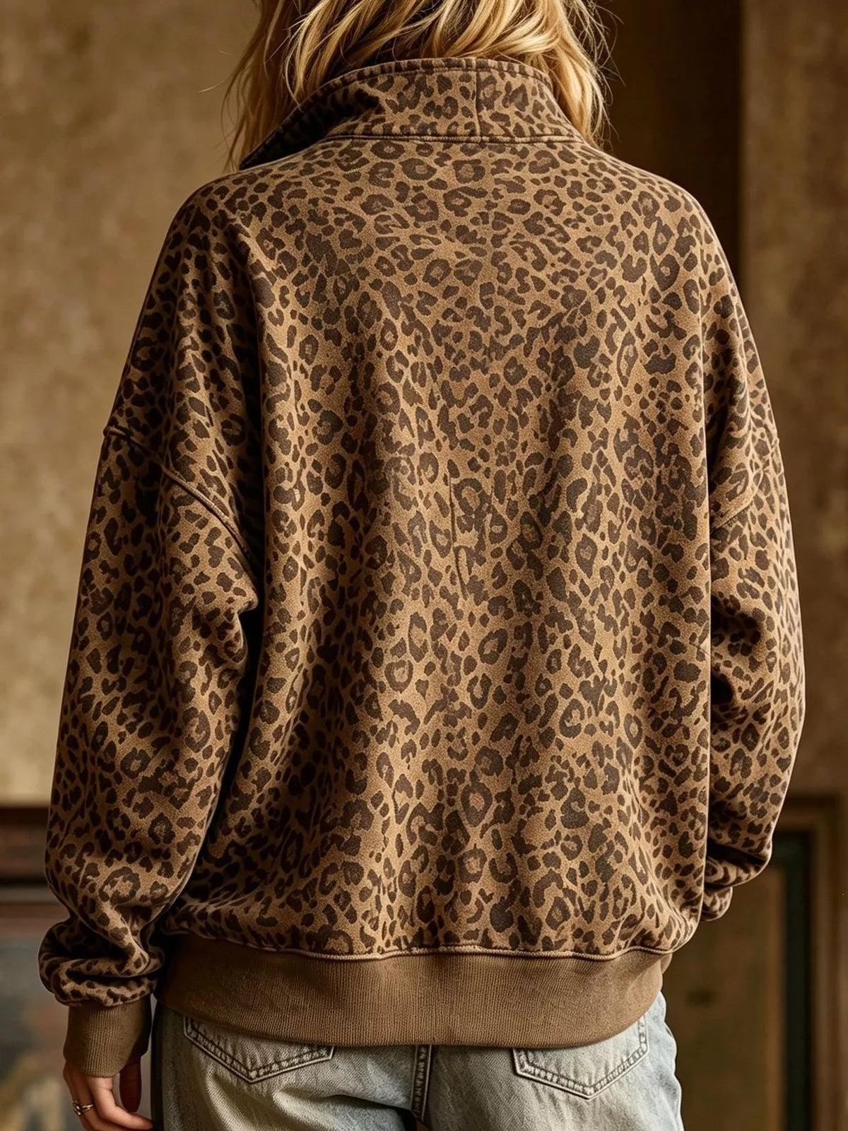 Sweat à Col Zippé Léopard