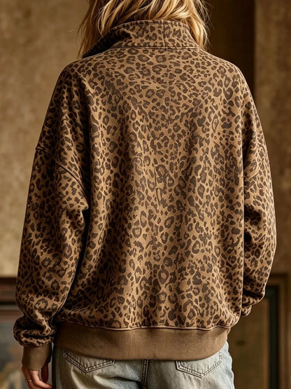 Sweat à Col Zippé Léopard