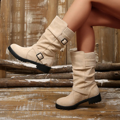 Bottines Plissées en Suédine avec Revers en Maille
