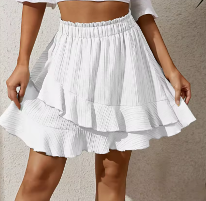 Chloé – Jupe Courte Plissée à Volants Taille Haute