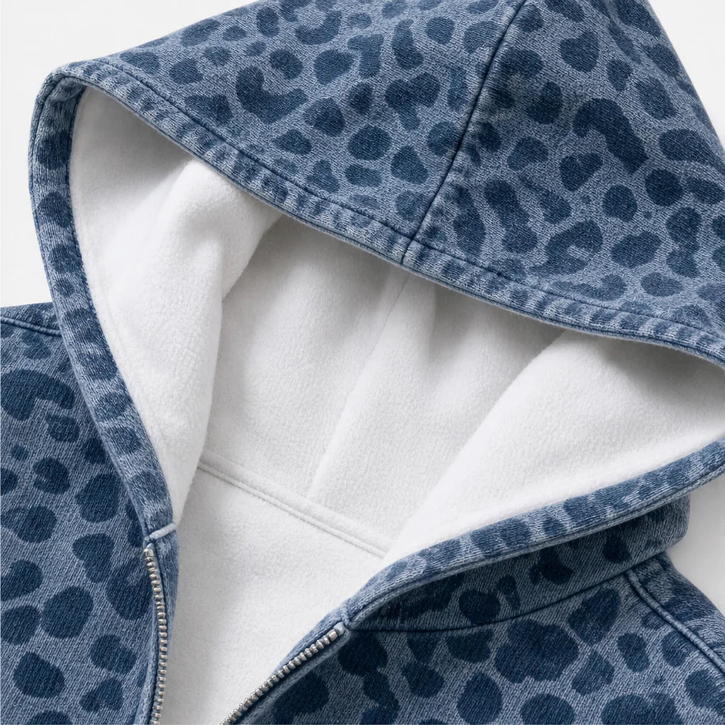 Veste Zippée à Capuche Imprimé Léopard