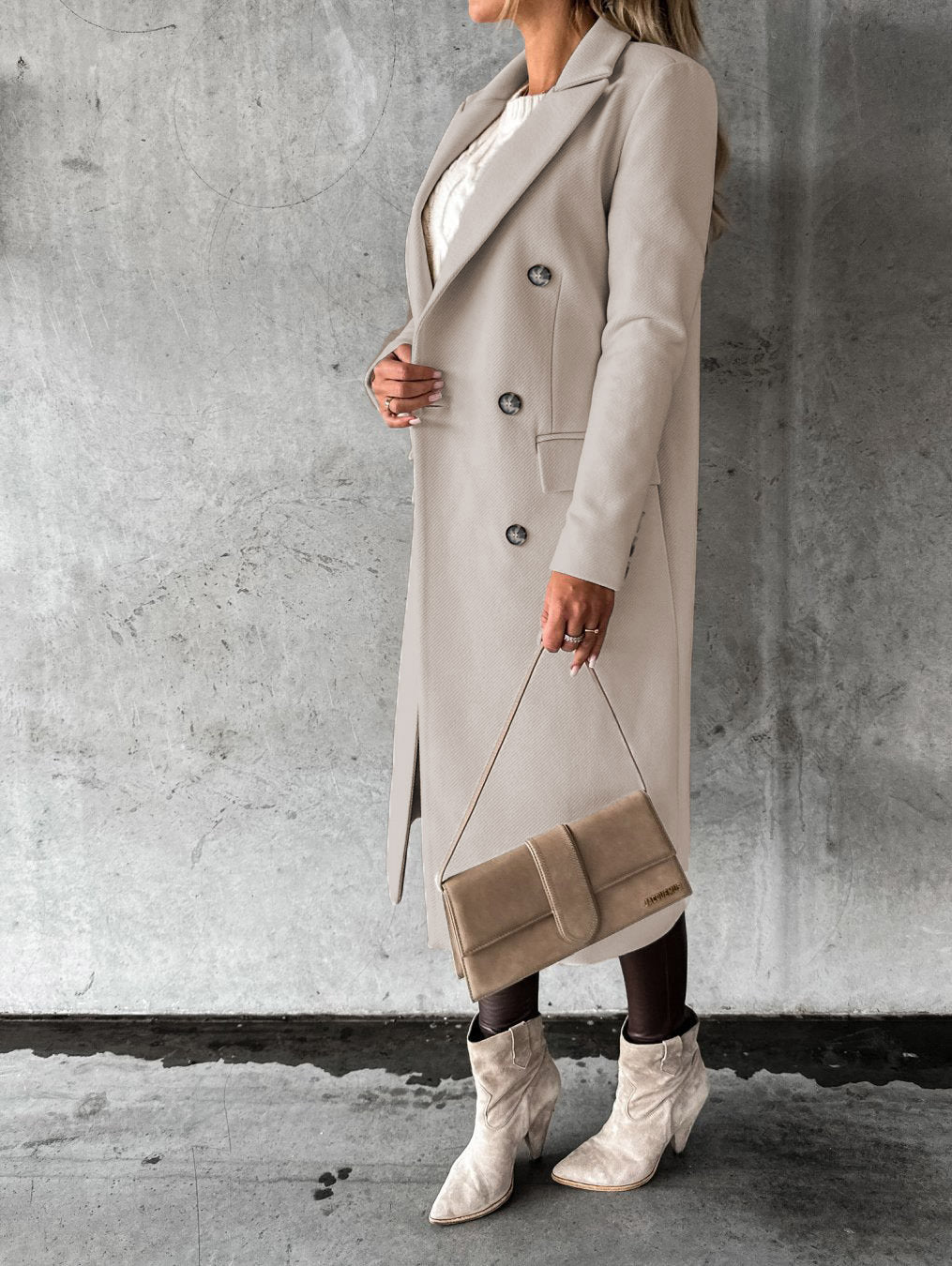 Manteau Long à Double Boutonnage — beige face