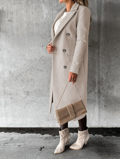 Manteau Long à Double Boutonnage — beige face