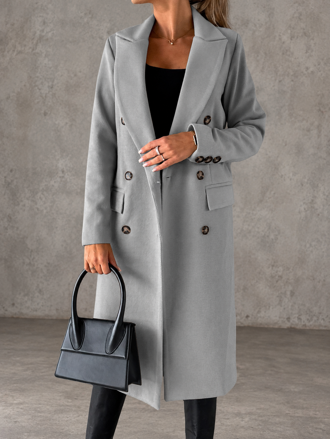 Manteau Long à Double Boutonnage — gris face