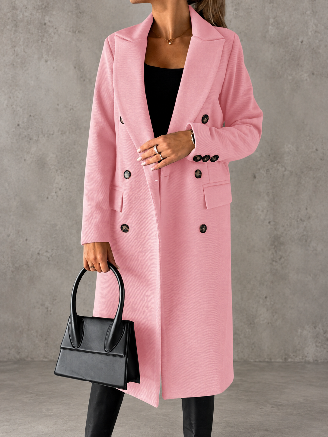 Manteau Long à Double Boutonnage — rose face