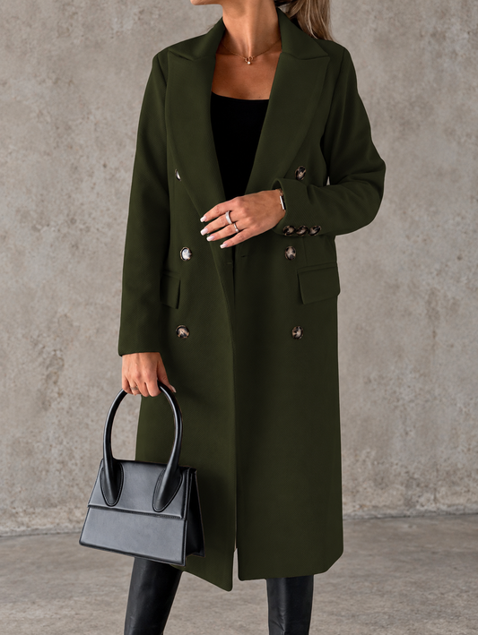 Manteau Long à Double Boutonnage — vert face