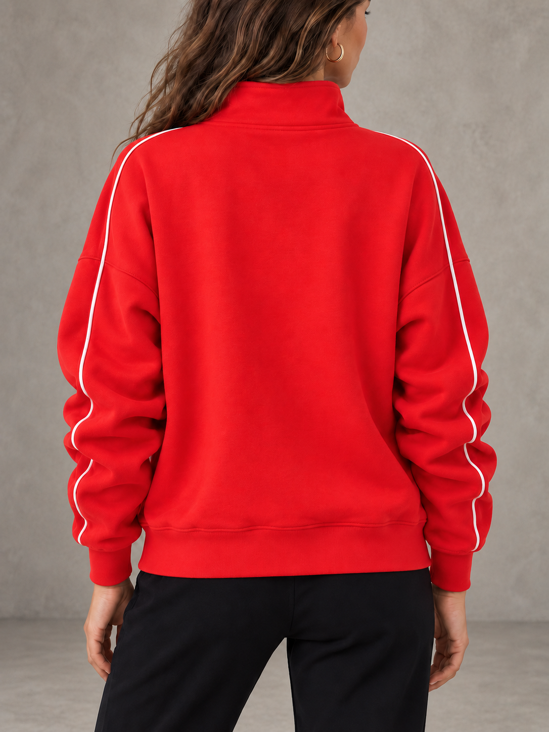 Sweat à Col Montant et Demi-Zip — rouge dos