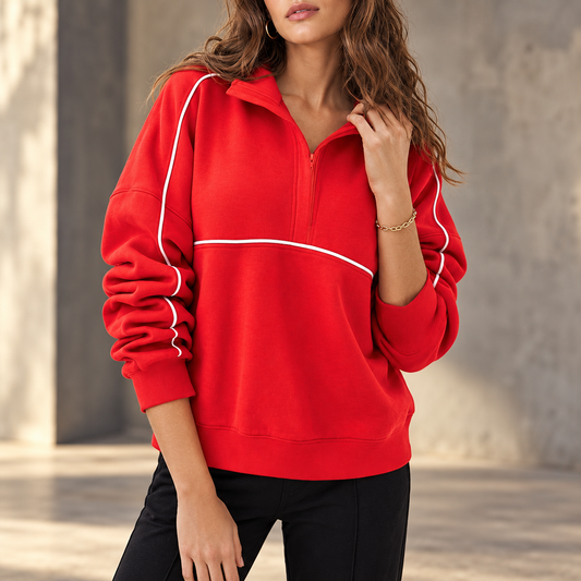 Sweat à Col Montant et Demi-Zip — rouge face