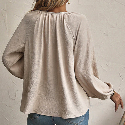 Léonie - Blouse Fluide à Encolure Lacée et Manches Bouffantes
