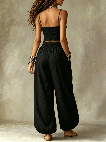 Lénaïc – Ensemble Crop Top Smocké et Pantalon Bouffant