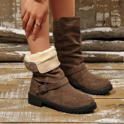 Bottines Plissées en Suédine avec Revers en Maille