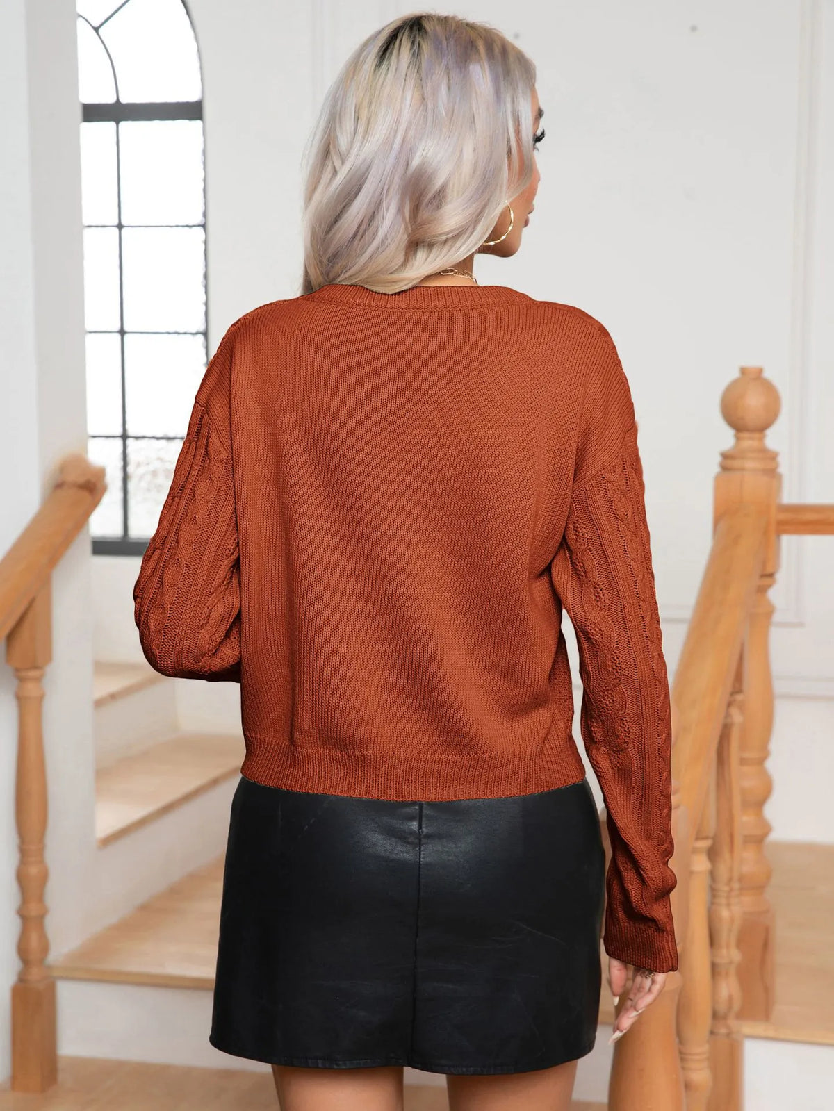 Pull en Maille Torsadée Rétro à Manches Longues