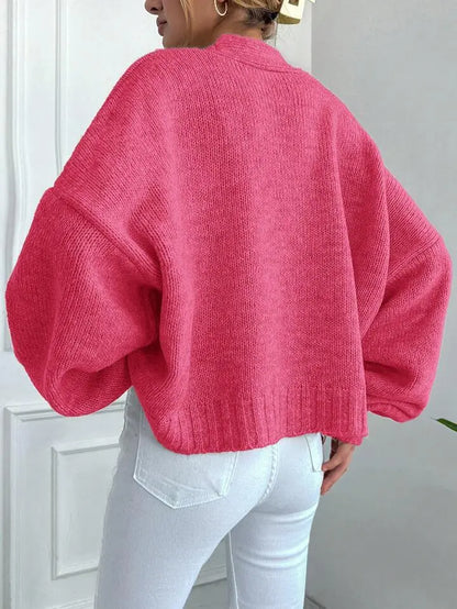Gilet Maille Ample à Col V et Mangues Bouffantes