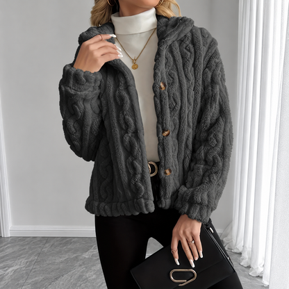 Gilet duveteux gris foncé porté de face