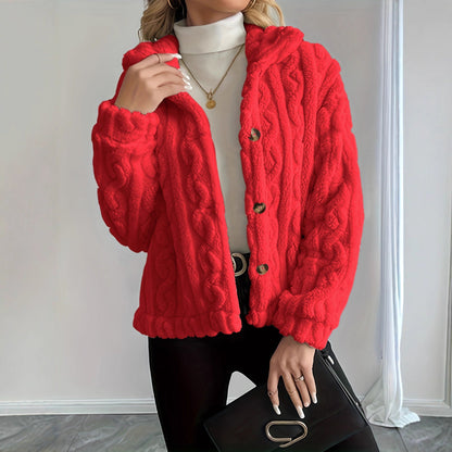 Gilet duveteux rouge porté de face