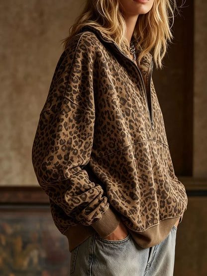 Sweat à Col Zippé Léopard