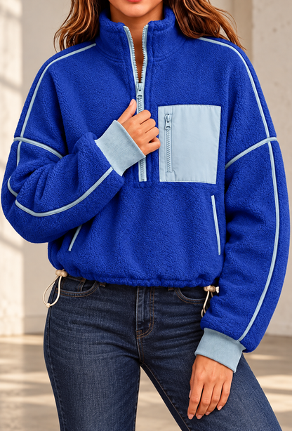 Sweat polaire bleu de face