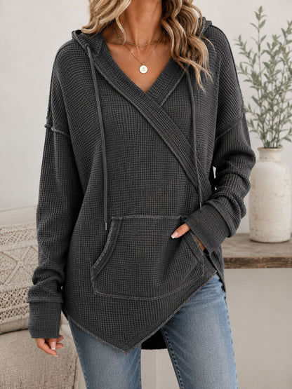 Sweat à Capuche Gaufré à Cordon — gris fonce face