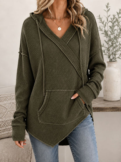 Sweat à Capuche Gaufré à Cordon — vert face